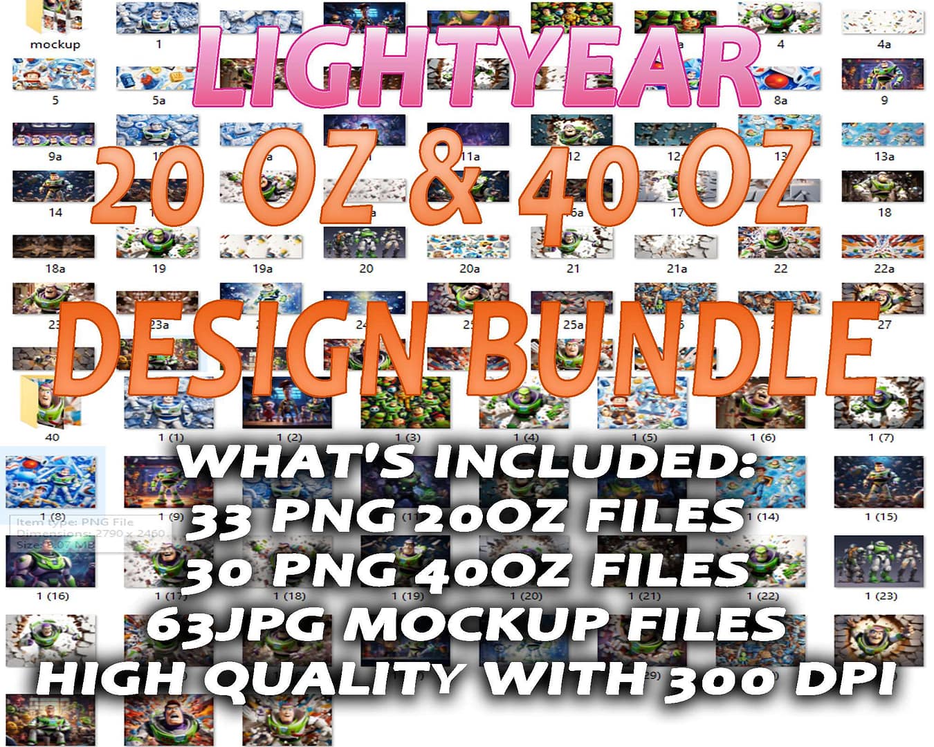 What's included: 32 PNG 20 OZ design files 30 PNG 40 OZ design files 62 JPG Mockup files High quality with 300 dpi