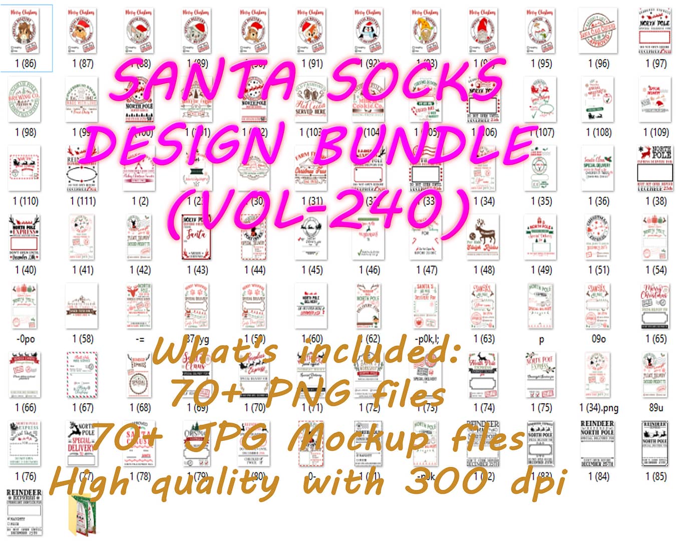 SANTA SOCKS DESIGN BUNDLE (VOL-240)