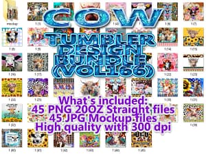 COW TUMBLER DESIGN BUNDLE (VOL166)