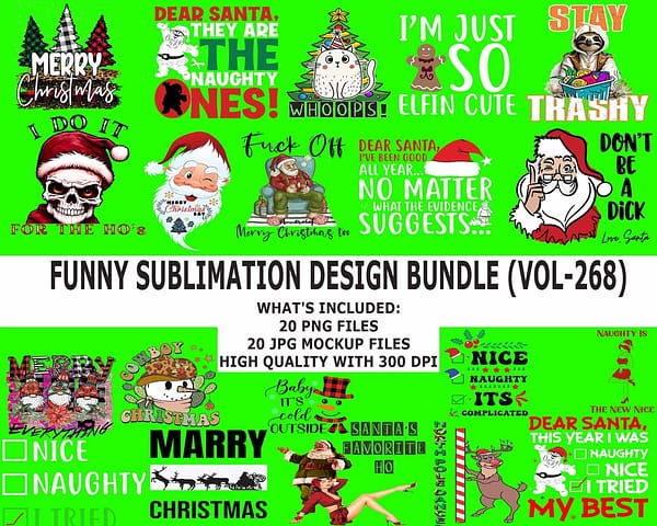 FUNNY SUBLIMATION DESIGN BUNDLE (VOL-268)